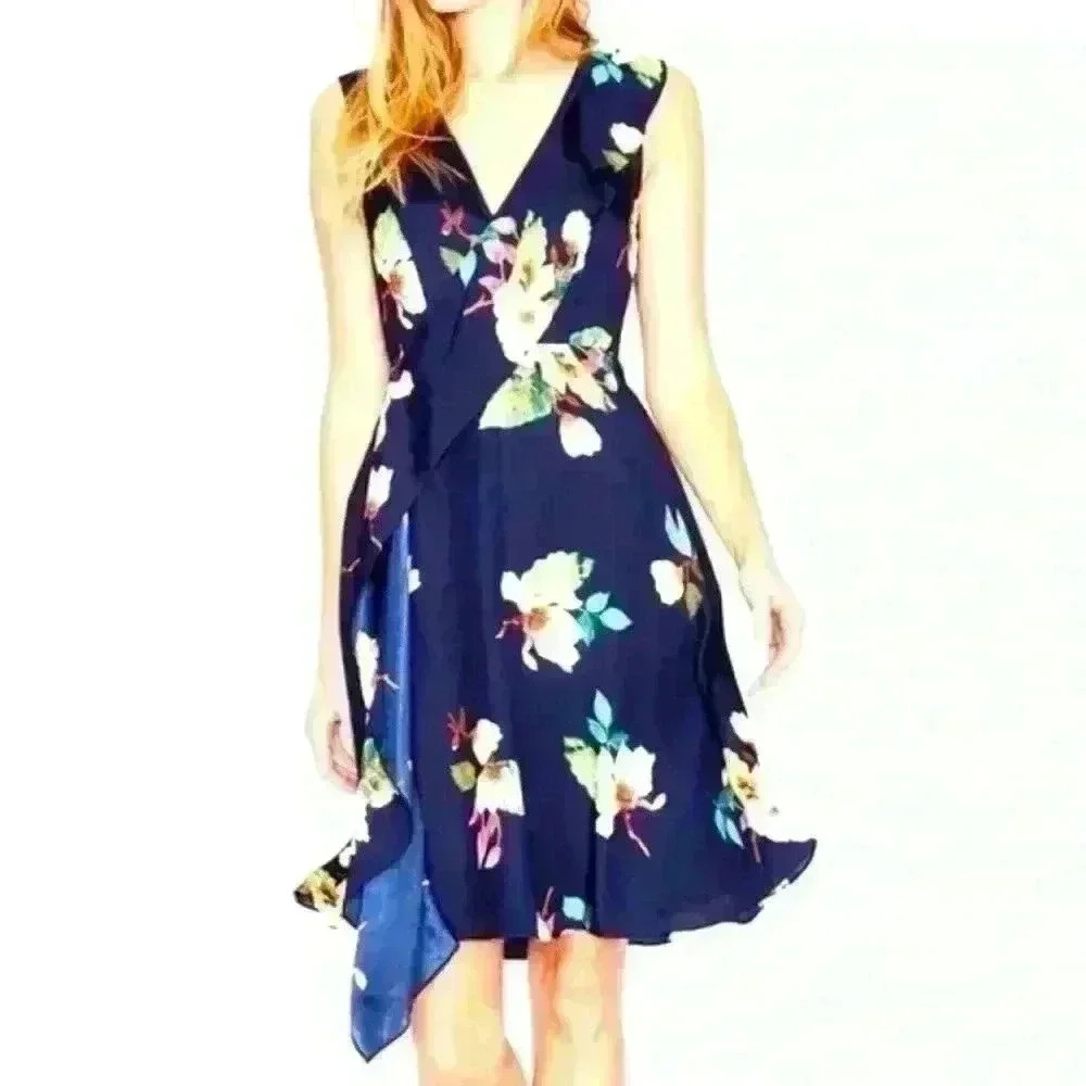 Rachel Roy Flowy Dress Magnolia Crepe Faux Wrap